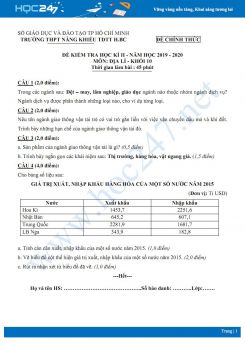Đề kiểm tra HK2 môn Địa lí 11 năm 2020 - Trường THPT Năng Khiếu TDTT huyện Bình Chánh có đáp án
