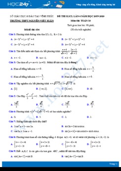 Đề thi KSCL lần 4 môn Toán lớp 10 năm 2020 trường THPT Nguyễn Viết Xuân có đáp án