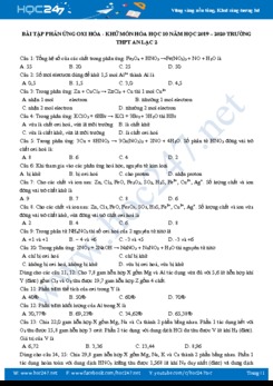 Bài tập trắc nghiệm phản ứng oxi hóa - khử môn Hóa học 10 năm 2020 Trường THPT An Lạc 2