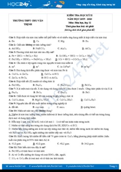 Đề thi HK2 năm 2020 môn Hóa học 12 Trường THPT Chu Văn Thịnh