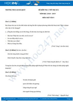 Đề kiểm tra 1 tiết HK2 năm 2019 môn Ngữ Văn 9  - Trường THCS Cao Bá Quát (Đề số 3)