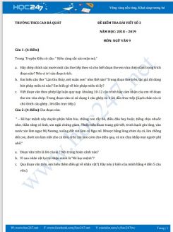 Đề kiểm tra bài viết số 3 năm 2019 môn Ngữ Văn 9 - Trường THCS Cao Bá Quát (Đề số 1)
