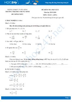 Đề kiểm tra HK2 môn Toán lớp 6 năm 2020 trường TH&THCS Trung Minh có đáp án