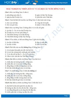 Bài tập trắc nghiệm ôn tập chủ đề Tự nhiên, dân cư và xã hội của các nước Đông Nam Á Địa lí 11 có đáp án