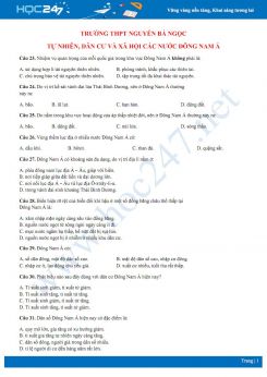 22 Câu hỏi trắc nghiệm ôn tập chủ đề Tự nhiên, dân cư và xã hội của các nước Đông Nam Á Địa lí 11 có đáp án