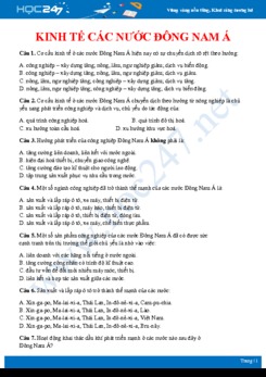 Bài tập trắc nghiệm ôn tập chủ đề kinh tế của các nước Đông Nam Á Địa lí 11 có đáp án