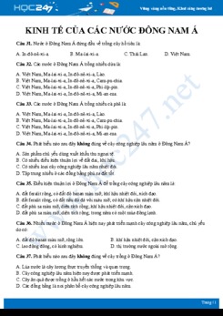 31 Câu hỏi trắc nghiệm ôn tập chủ đề Kinh tế của các nước Đông Nam Á Địa lí 11 có đáp án