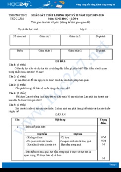 Đề thi HK2 môn Sinh Học 6 năm 2020 - Trường THCS Trúc Lâm có đáp án