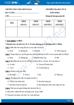 Đề thi HK2 môn Sinh học 6 năm 2020 - Trường THCS Trần Hưng Đạo có đáp án