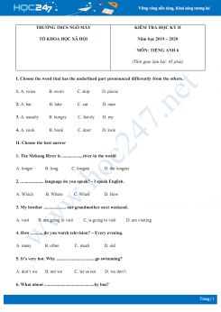 Đề thi HK2 môn Tiếng Anh 6 năm 2020 có đáp án trường THCS Ngô Mây