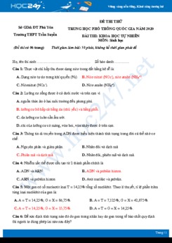 Đề thi thử tốt nghiệp THPT QG năm 2020 môn Sinh học - Trường THPT Trần Suyền có lời giải chi tiết