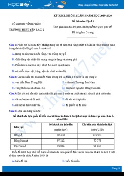 Đề KSCL môn Địa lí 11 năm 2020 - Trường THPT Yên Lạc 2 lần 2 có đáp án