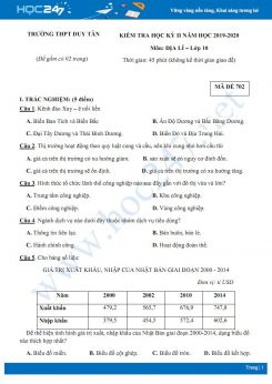 Đề kiểm tra HK2 môn Địa lí 10 năm 2020 - Trường THPT Duy Tân có đáp án