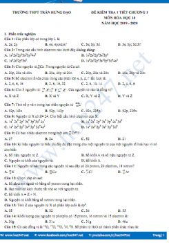 Đề kiểm tra 1 tiết Chương 1 môn Hóa học 10 năm 2020 Trường THPT Trần Hưng Đạo