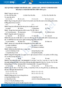Bài tập trắc nghiệm chuyên đề Amin - Amino axit - Protein môn Hóa học 12 năm 2020 Trường THPT Yên Lạc 2