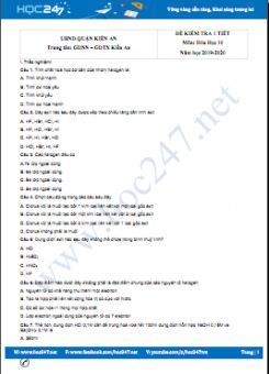 Đề kiểm tra 1 tiết môn Hóa học 10 có đáp án Trung tâm GDTX Kiến An