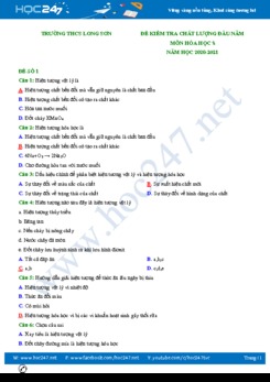 Bộ 4 đề KSCL đầu năm môn Hóa học 8 có đáp án năm 2020-2021 Trường THCS Long Sơn