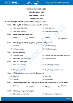 Đề kiểm tra 1 tiết HK1 môn Sinh 8 năm 2020 - Trường THCS Trần Kiệt có đáp án
