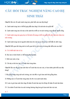 Câu hỏi trắc nghiệm nâng cao ôn tập chủ đề Hệ sinh thái Sinh học 9 có đáp án