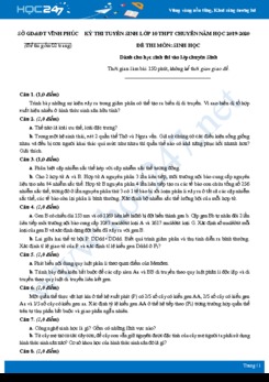 Đề thi tuyển sinh vào lớp 10 môn Sinh học năm 2019 - Sờ GD&ĐT Vĩnh Phúc
