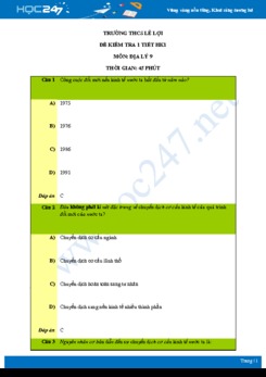 Đề kiểm tra 1 tiết HK1 môn Địa lí 9 năm 2020 - Trường THCS Lê Lợi có đáp án