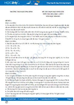 Bộ 5 đề thi chọn HSG môn Hóa học 9 năm 2020-2021 Trường THCS Khương Đình
