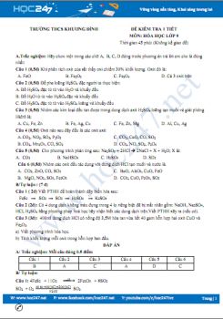 Đề kiểm tra 1 tiết môn Hóa học 9 năm 2020-2021 có đáp án Trường THCS Khương Đình