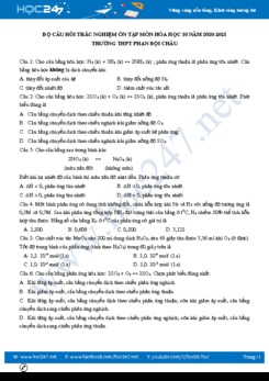 Bộ câu hỏi trắc nghiệm ôn tập môn Hóa học 10 năm 2020-2021 Trường THPT Phan Bội Châu