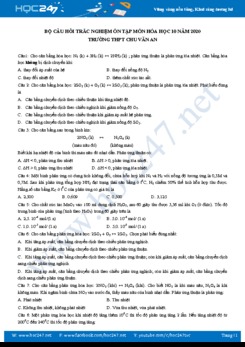 Bộ câu hỏi trắc nghiệm ôn tập môn Hóa học 10 năm 2020 có đáp án Trường THPT Chu Văn An