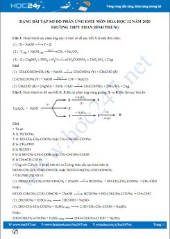Dạng bài tập phản ứng Este môn Hóa học 12 năm 2020 Trường THPT Phan Đình Phùng
