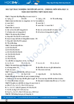 Bài tập trắc nghiệm chuyên đề Ancol-Phenol môn Hóa học 11 năm 2020 Trường THPT Hàng Hải