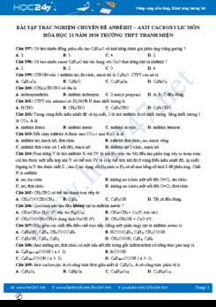 Bài tập trắc nghiệm chuyên đề Andehit - Axit cacboxylic môn Hóa học 11 năm 2020 Trường THPT Thanh Miện