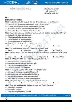 Bộ 3 đề kiểm tra 1 tiết môn Lịch sử 10 năm 2020 Trường THPT Quảng Vinh