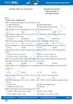 Bộ 3 đề kiểm tra 45 phút môn Hóa học 10 năm 2020 Trường THPT Lạc Long Quân