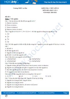 Bộ đề kiểm tra 1 tiết lần 1 môn Hóa học 10 năm 2020-2021 Trường THPT An Phú