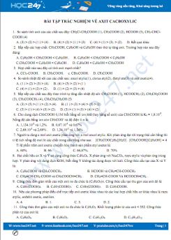 Bài tập trắc nghiệm về axit cacboxylic năm 2020 Trường THPT Hà Huy Nam