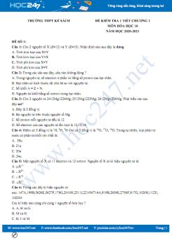 Bộ đề kiểm tra 1 tiết Chương 1 môn Hóa học 10 năm 2020 Trường THPT Kế Sách