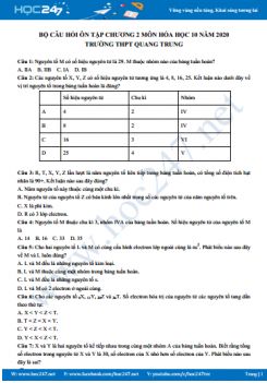 Bộ câu hỏi trắc nghiệm ôn tập Chương 2 môn Hóa học 10 năm 2020 Trường THPT Quang Trung