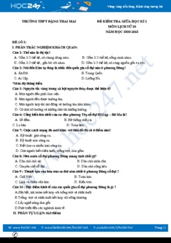 Bộ 4 đề kiểm tra giữa HK1 môn Lịch sử 10 có đáp án Trường THPT Đặng Thai Mai
