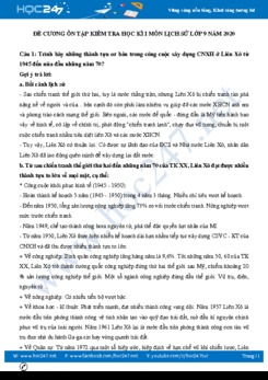 Đề cương ôn tập kiểm tra 1 tiết HK1 môn Lịch sử 9 năm 2020