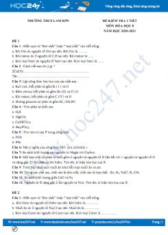 Bộ 4 đề kiểm tra 1 tiết môn Hóa học 8 năm 2020 Trường THCS Lam Sơn