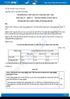 Đề kiểm tra 1 tiết HK1 môn Địa lí 11 năm 2020 - Trường THCS&THPT Mỹ Bình có đáp án