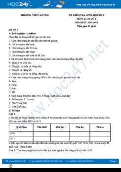 Bộ đề kiểm tra 45 phút HK1 môn Lịch sử 8 có đáp án Trường THCS An Phú