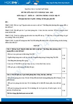 Đề thi giữa HK1 môn Địa lí 10 năm 2020 - Trường THPT Mỹ Bình có đáp án