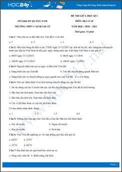 Đề thi giữa HK1 môn Địa lí 10 năm 2020 - Trường THPT Cao Bá Quát có đáp án