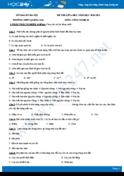 Đề thi giữa HK1 môn Công nghệ 10 năm 2020 - Trường THPT Quảng Oai có đáp án