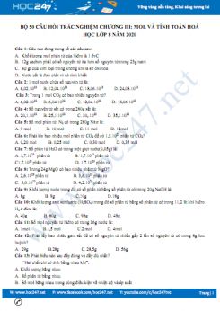 Bộ 50 câu hỏi trắc nghiệm Chương 3 môn Hóa học 8 năm 2020