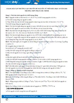 4 Dạng bài tập thường gặp chuyên đề Nguyên tử môn Hóa học 10 năm 2020 Trường THPT Phan Chu Trinh
