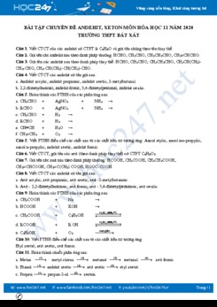 Bài tập chuyên đề Andehit-Xeton môn Hóa học 11 năm 2020 Trường THPT Bát Xát