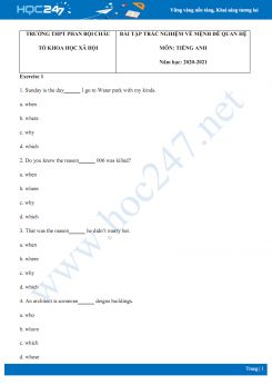 Bài tập trắc nghiệm chuyên đề mệnh đề quan hệ trong Tiếng Anh năm 2020 có đáp án